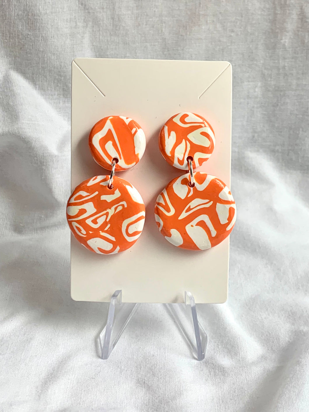 70s Orange and White Pattern Earrings