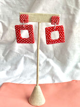 Load image into Gallery viewer, Red and White Polka Dot Frame Earrings
