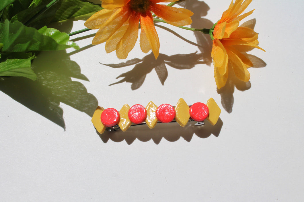 Red and Yellow Leather Barrette